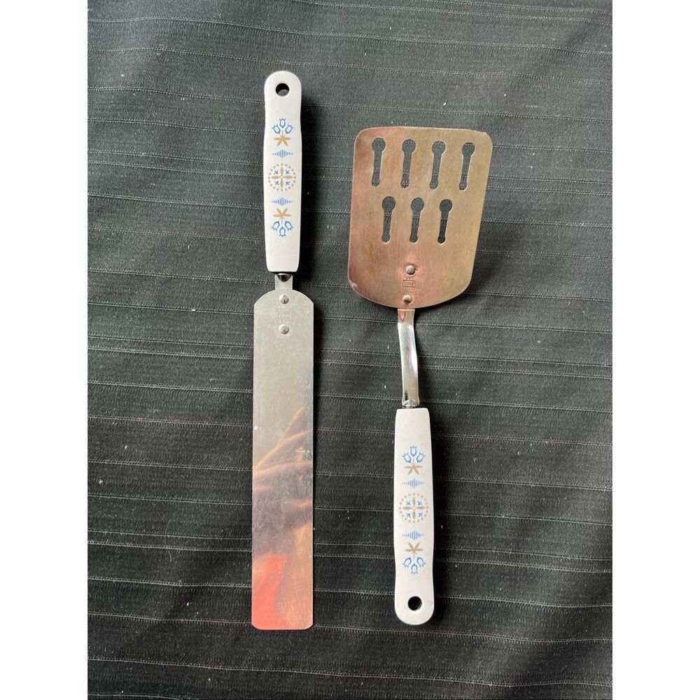 VTG Ekco Floral Handle Spatula Set Mid Century Kitchen Utensils USA